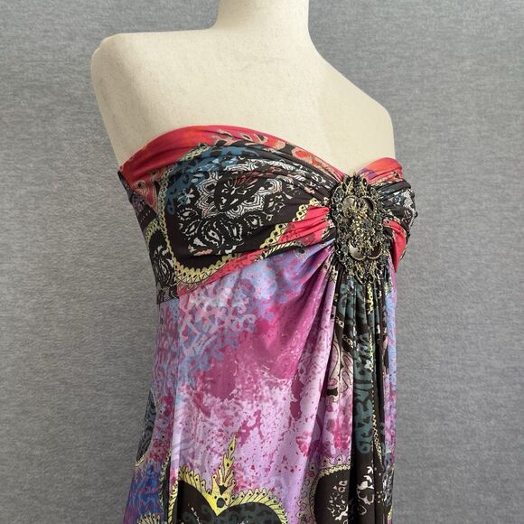 Boston Proper Boho Goddess Strapless Maxi Dress Size M Hippie Medallion Beading - Picture 5 of 14